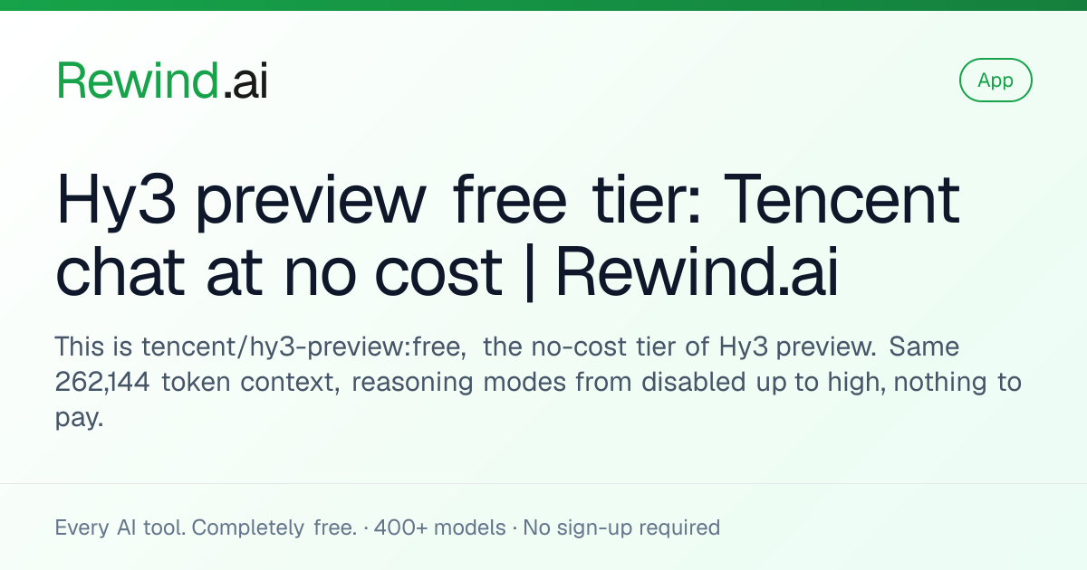 Tencent: Hy3 preview (free) — Free AI on Rewind.ai